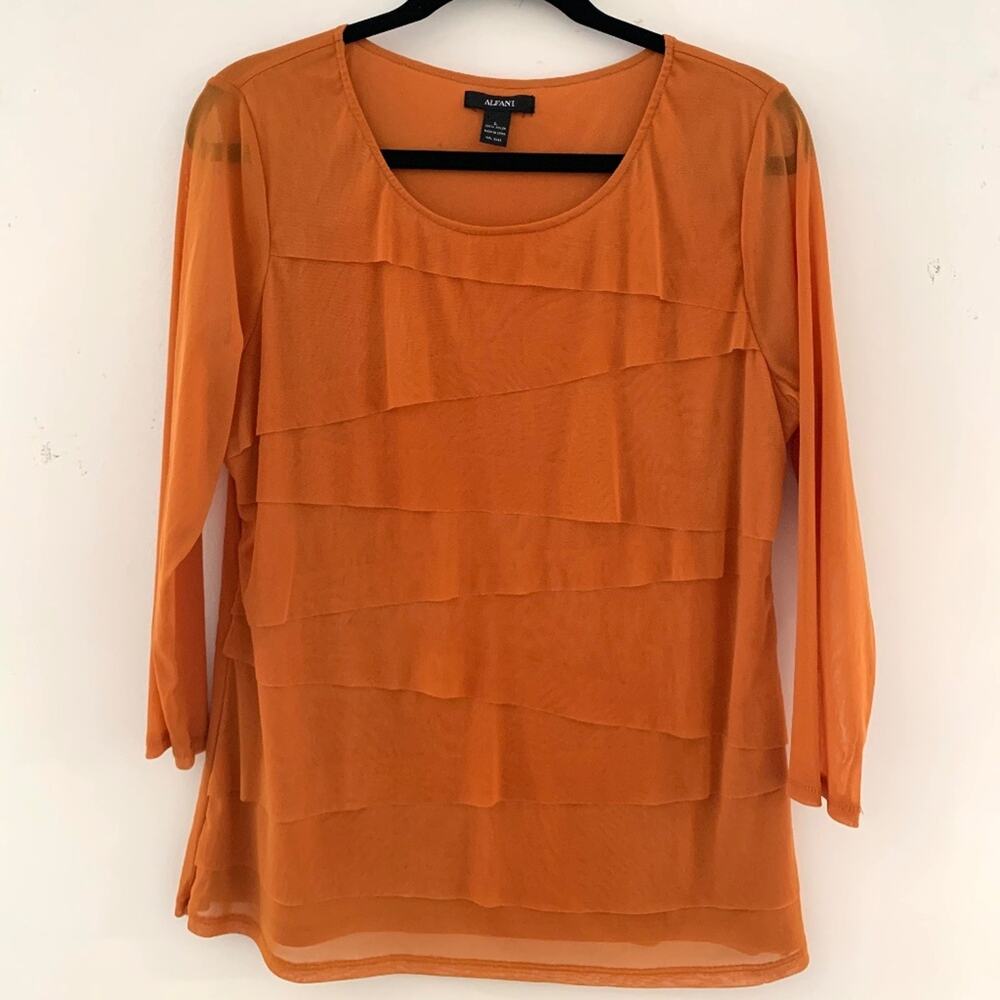 Alfani Womens Sheer Sleeve Orange Blouse Size Large Goth Romantic Feminine Boho